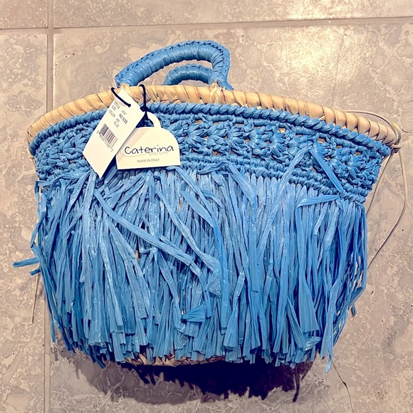 Caterina Bertini Fringe Mini Tote + Large Tote, Blue (Made in Italy) New w/Tag - Picture 4 of 10
